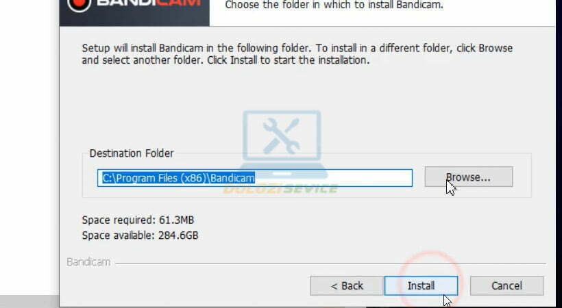 Chọn thư mục cài đặt và nhấn Install