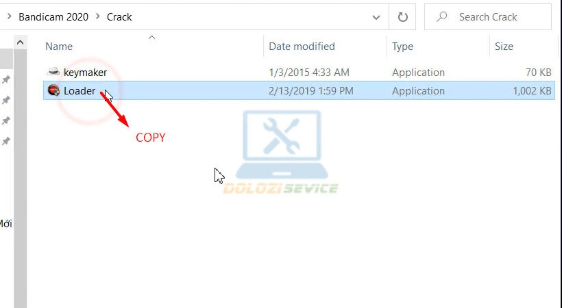 Sao chép file kích hoạt Bandicam 2020