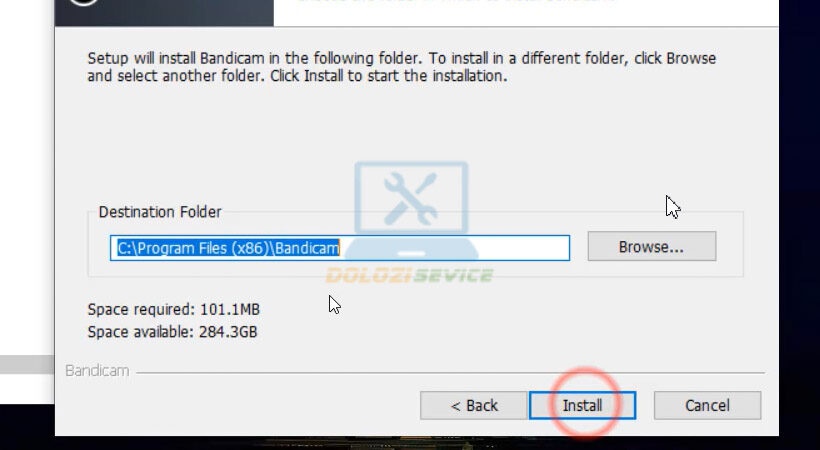 Chọn Install để bắt đầu cài đặt Bandicam 2020