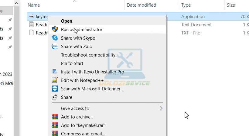 Khởi chạy file như hình bằng quyền admin