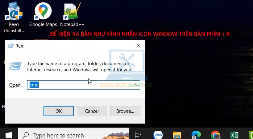 Bạn nhấn đồng thời icon window + R trên bàn phím