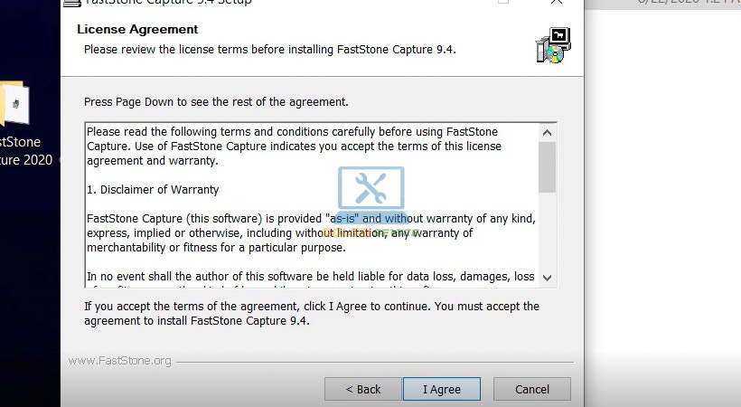 Chọn I Agree để đồng ý điều khoản sử dụng FastStone Capture 2020