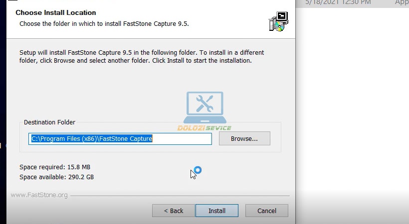 Nhấn Install để bắt đầu cài đặt FastStone Capture 2021