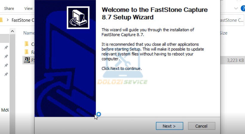 Chọn Next trong quá trình cài đặt FastStone Capture 8