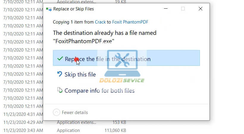 Chọn Replace the file