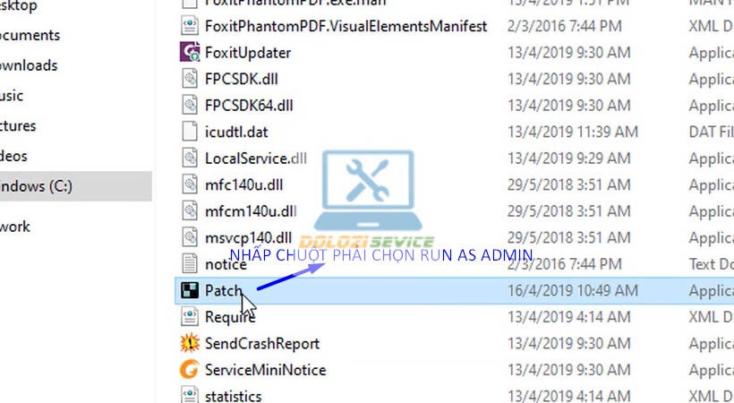 Chạy tệp tin Patch Foxit PhantomPDF Business 9 với quyền Admin