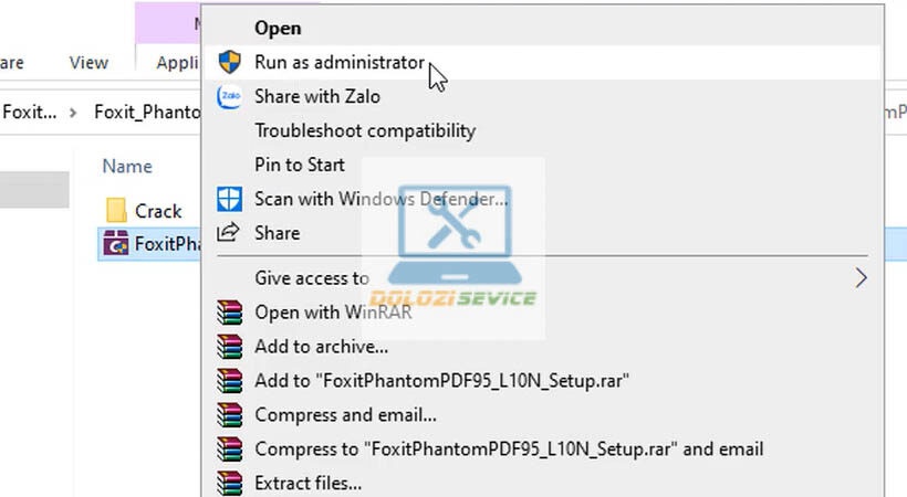 Chạy Foxit PhantomPDF Business 9 với quyền Admin