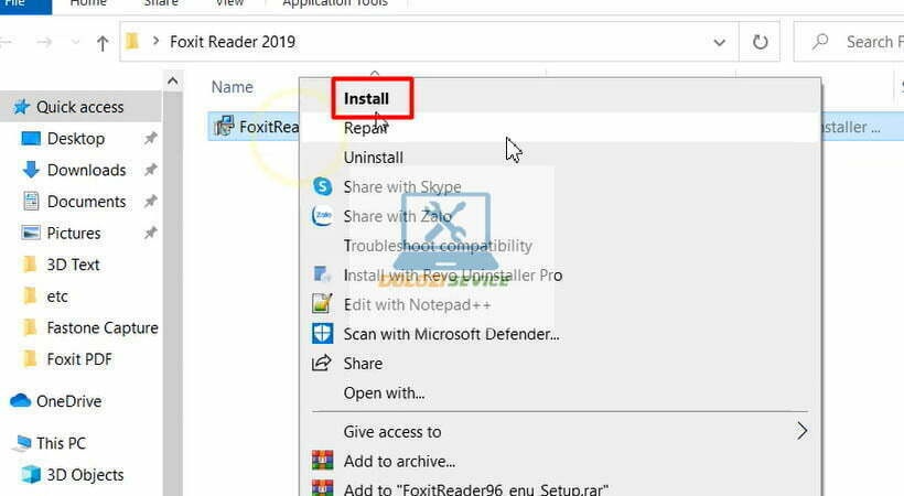 Chọn Install Foxit Reader 2019