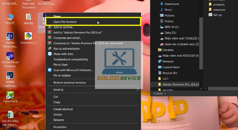 Chọn Open file location