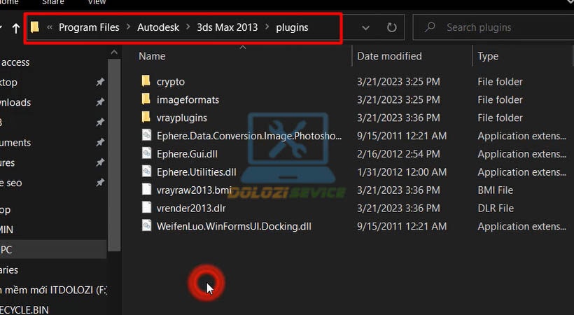 Mở vị trí file C / Program Files / Autodesk / 3ds Max 2013 / Plugins