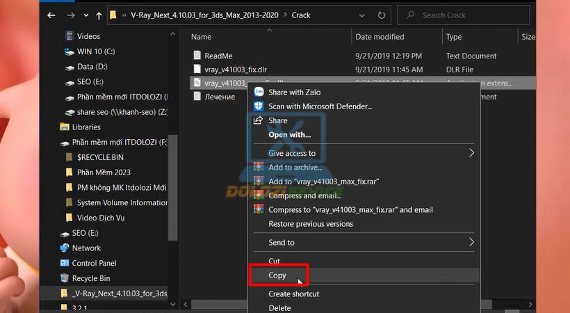 Copy file tiếp theo để kích hoạt Vray for 3ds Max 2013