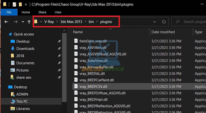 Mở vị trí file C / Program Files / Chaos Group / Vray / 3ds Max 2013 / bin / plugins