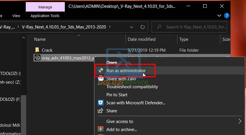 Chạy file setup Vray for 3ds Max 2013 bằng quyền Admin