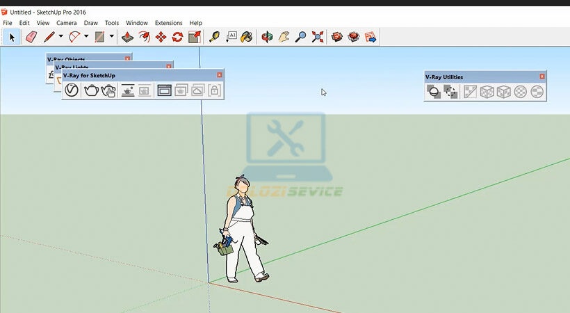 Khởi động và đây chính là giao diện của phần mềm. Vray for Sketchup 2016