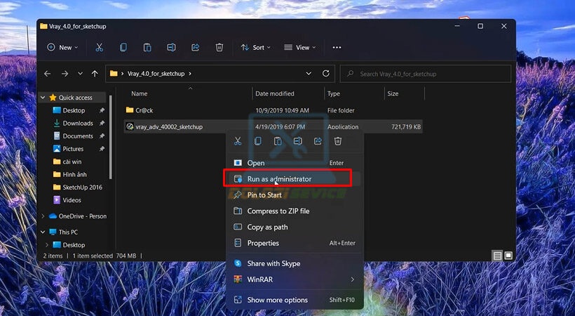 Khởi chạy file như hình bằng quyền Run as admin ...