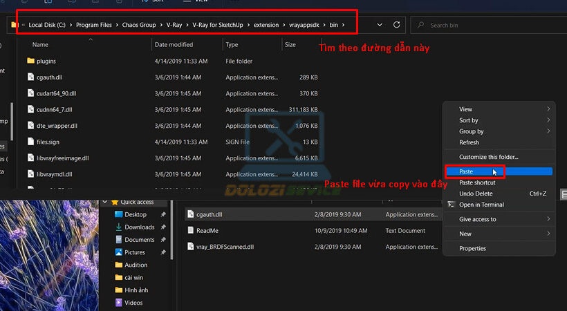 Tìm mục theo đường dẫn sau và Paste vào đây