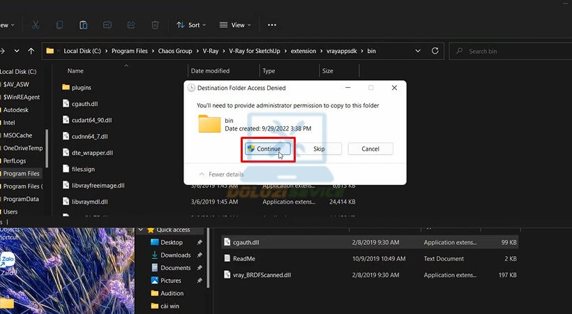 Tiến hành chọn Continue kết thúc kích hoạt Vray For Sketchup 2017