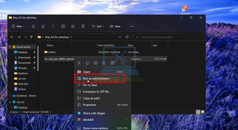 Khởi chạy file như hình bằng quyền Run as admin