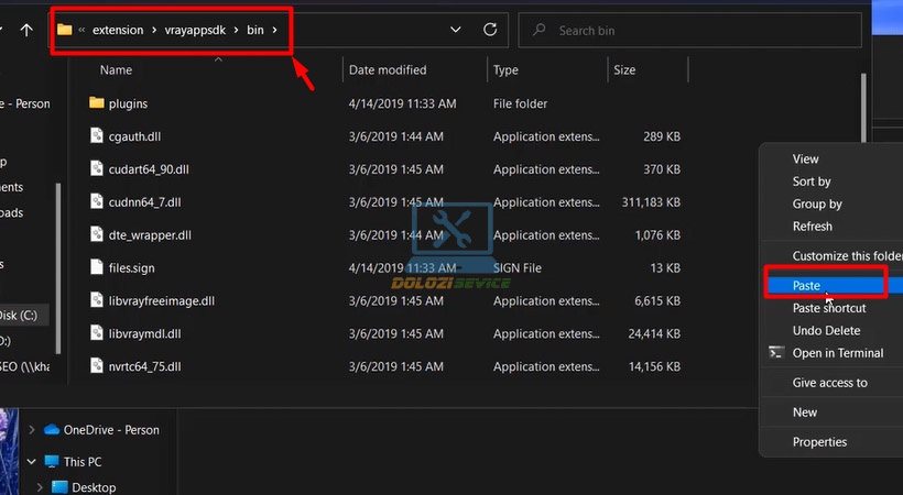 Dán file vào thư mục bin