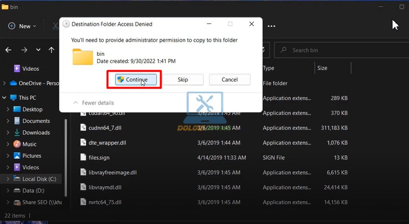 Tiếp tục sao chép file