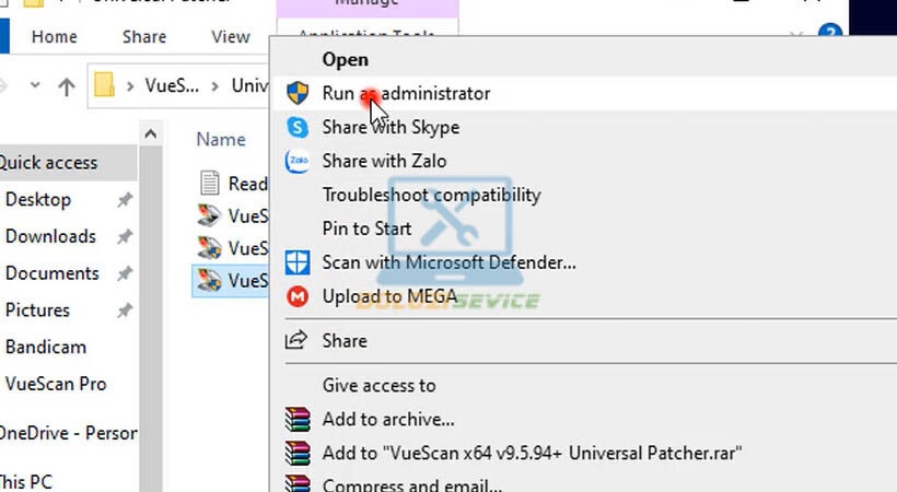 Chạy file Vuescan bằng quyền Admin Chạy file Vuescan bằng quyền Admin