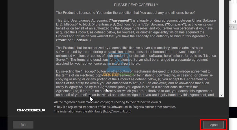 Nhấn I Agree Vray for Revit 2016