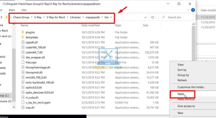 Mở mục bin theo đường dẫn và dán tệp vừa copy
