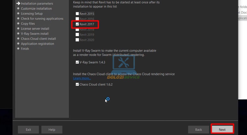 Chọn Revit 2017 và nhấn Next