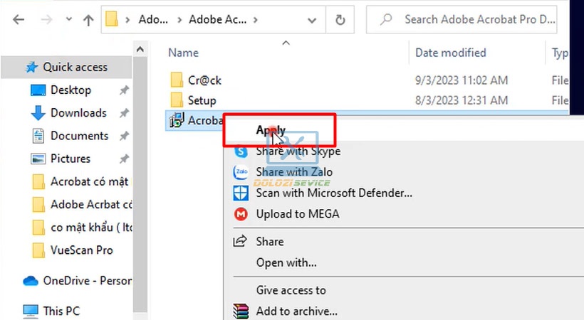 Apply file Acrobat
