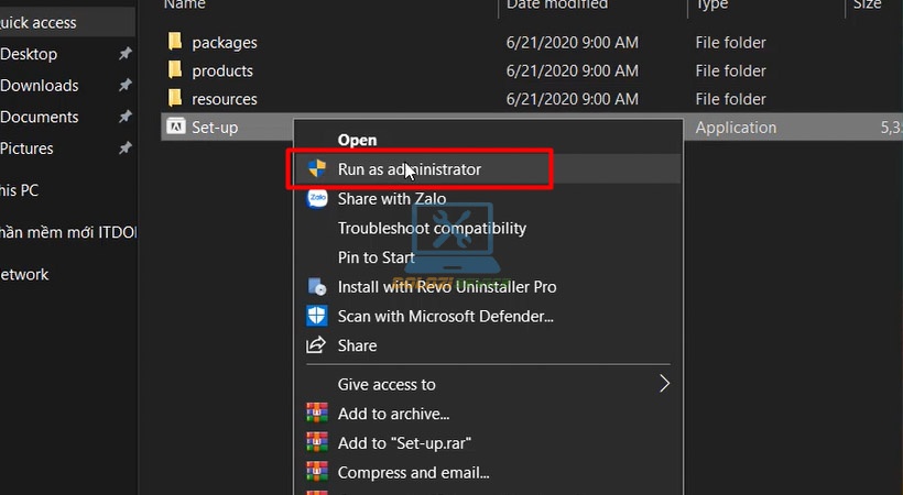 Cho chạy file Setup