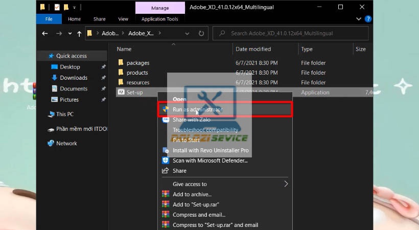 Chạy file setup Adobe XD 2020 với quyền admin