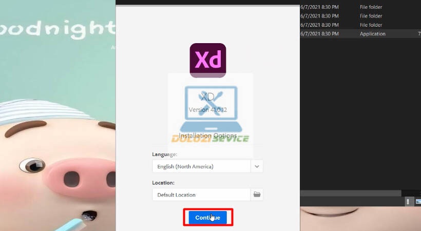 Chọn Continue cài đặt Adobe XD 2020