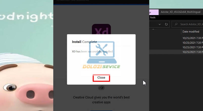 Cài đặt Adobe XD 2021 hoàn tất