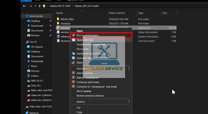 Chạy file cài đặt Adobe XD 2022 với quyền Run as administrator