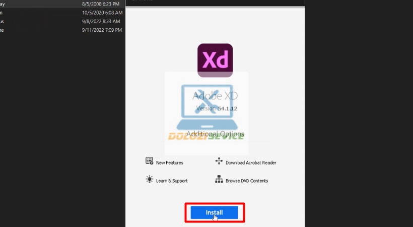 Chọn Install để bắt đầu cài đặt Adobe XD 2022
