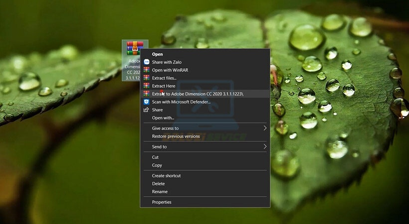 Giải nén file cài đặt Adobe Dimension CC 2020.