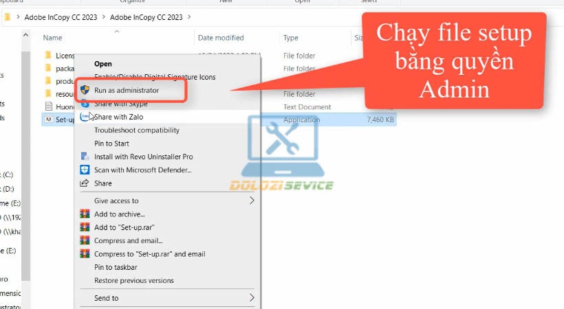 Chạy file cài đặt Incopy 2023