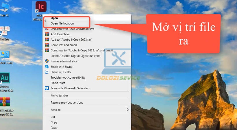 Mở vị trí file cài đặt