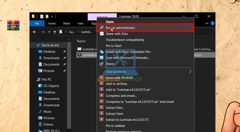Chạy file cài đặt Luminar 2020 với quyền Run as administrator