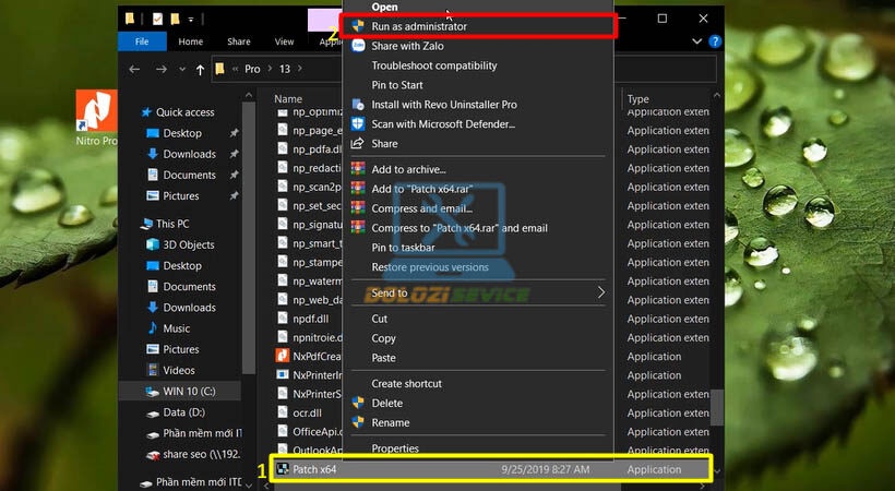 Chạy file Patch x64 quyền admin Nitro PDF 2021