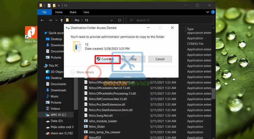 Chọn Continue để kích hoạt Nitro PDF 2021