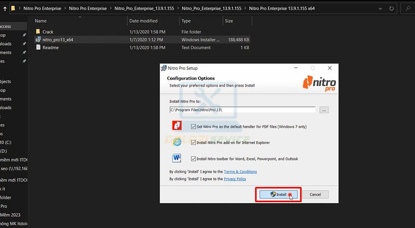 Tiến hành chọn Install Nitro Pro Enterprise 13