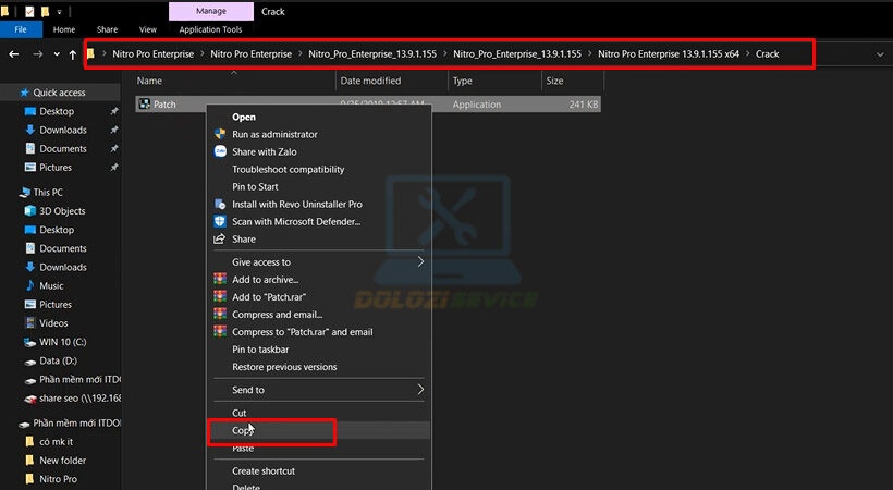 Mở file kích hoạt như hình sau đó chọn Copy