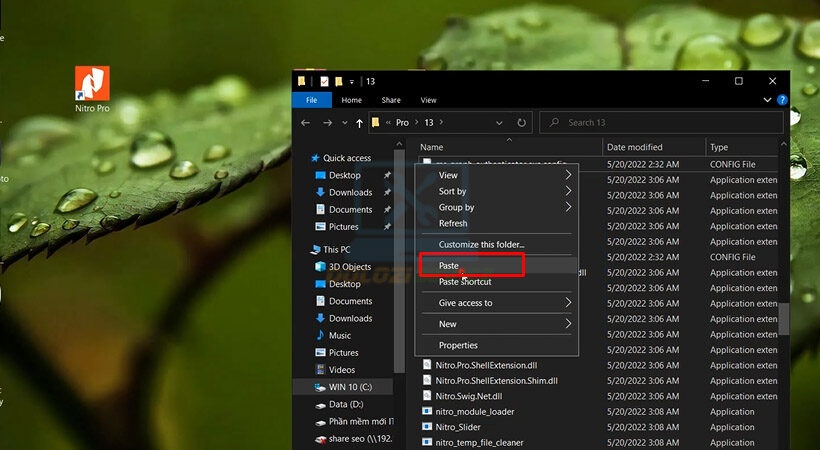 Tiến hành Paste file vừa copy vào đây.
