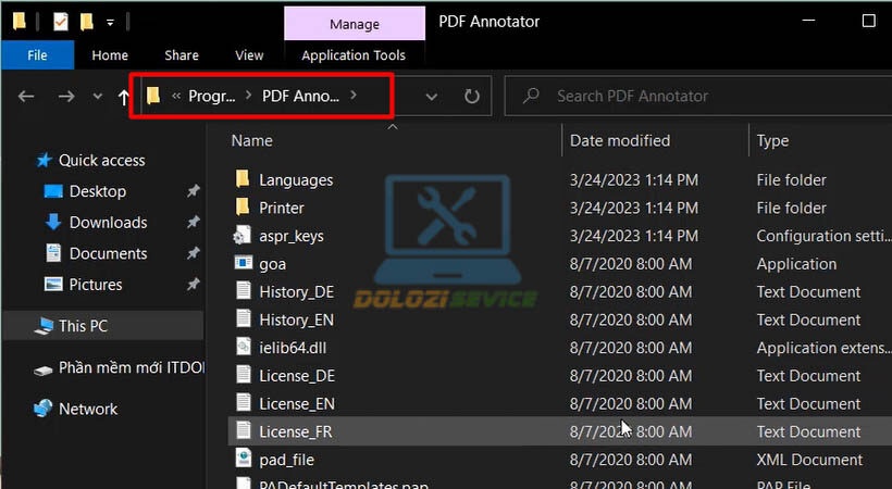 Mở vị trí file PDF Annotator 2020