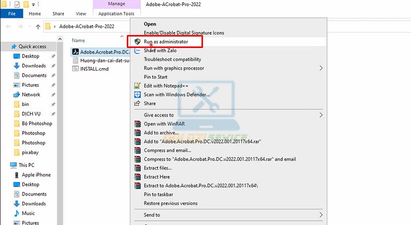 Khởi chạy file cài đặt bằng quyền Admin