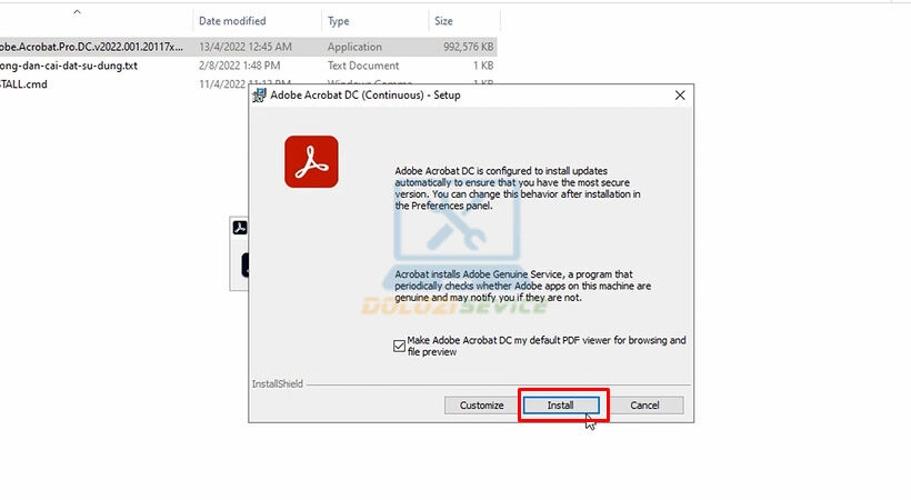 Tiến hành chọn Install Acrobat 2022