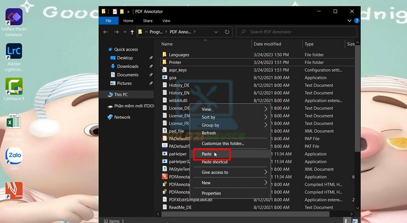 Dán file kích hoạt vào thư mục cài đặt.