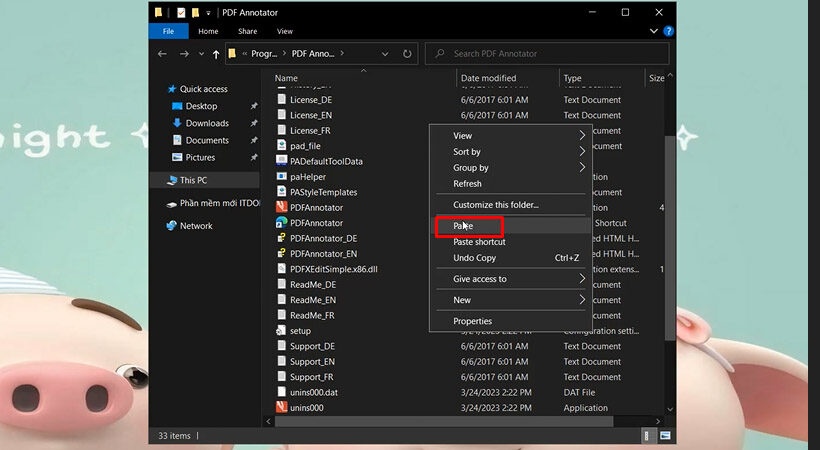 Paste file kích hoạt vào thư mục cài đặt PDF Annotator Portable