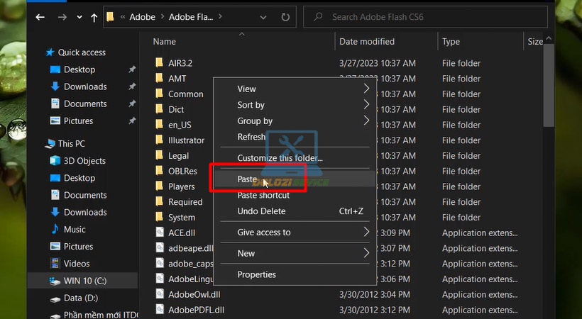 Dán file kích hoạt Flash Professional CS6